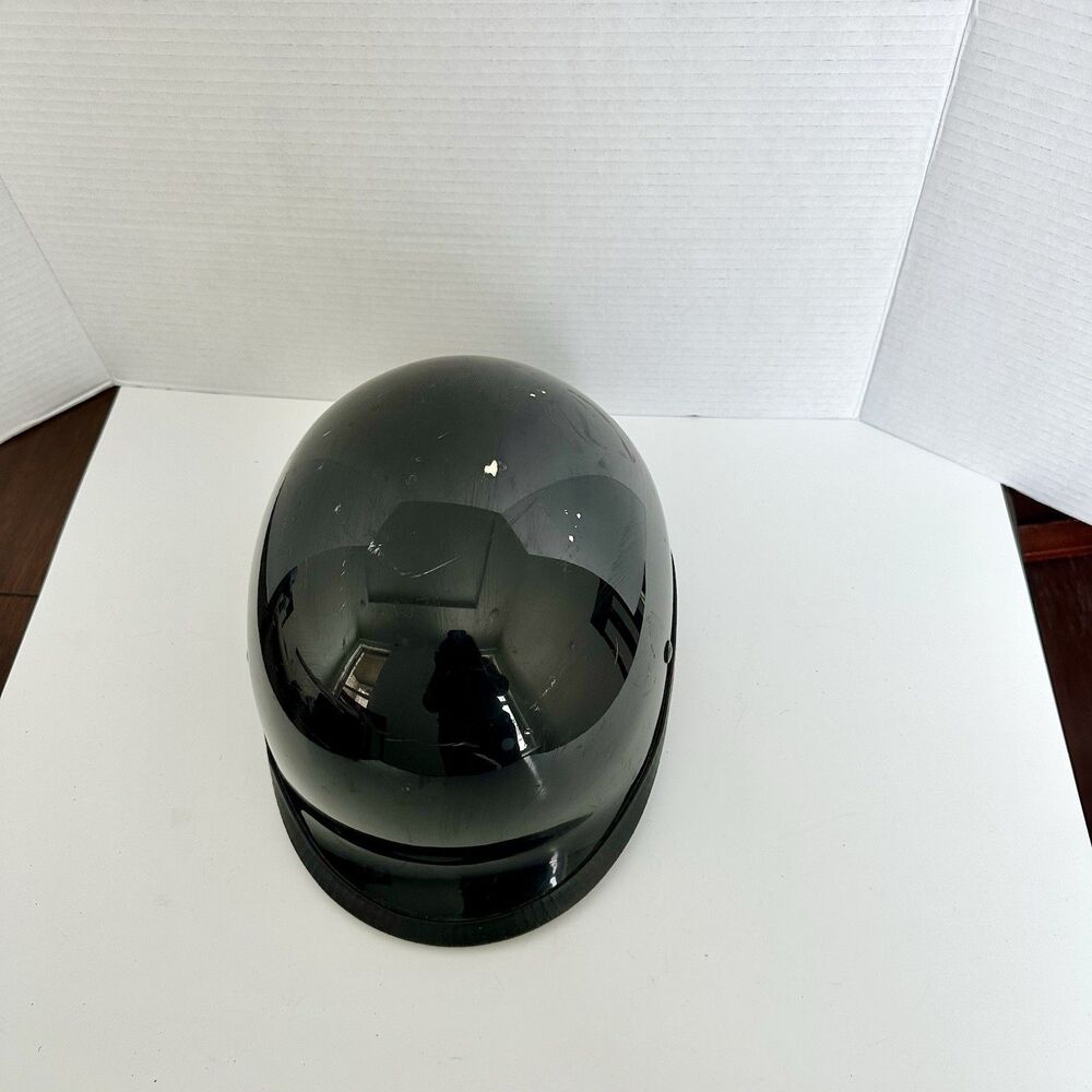 HCI Motorcycle Half Helmet with Visor DOT Glossy Black Large Double D Strap